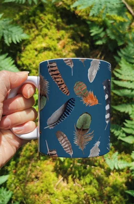 Feather Blue Pattern - Mug