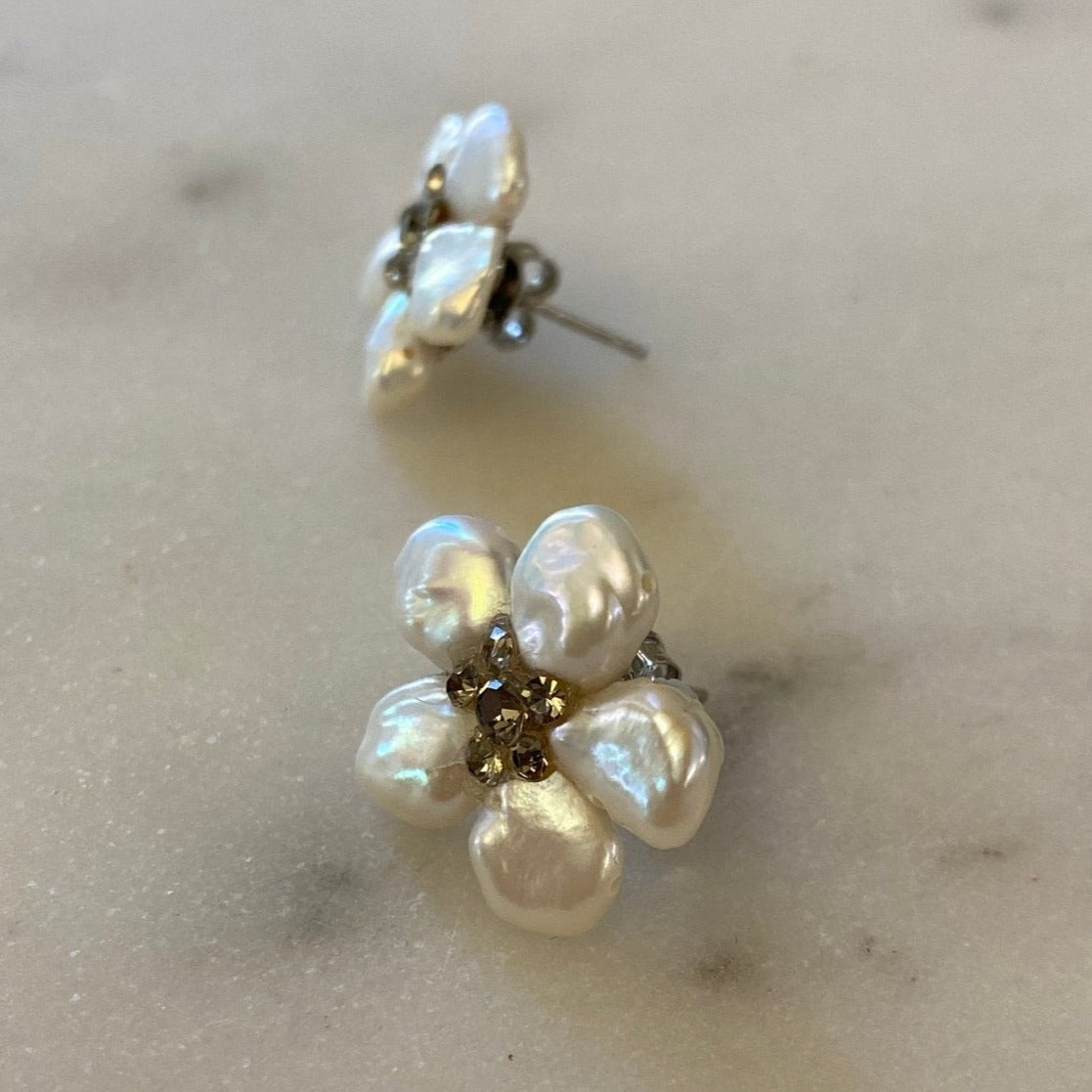 Mother of Pearl Bridal Floral Earrings