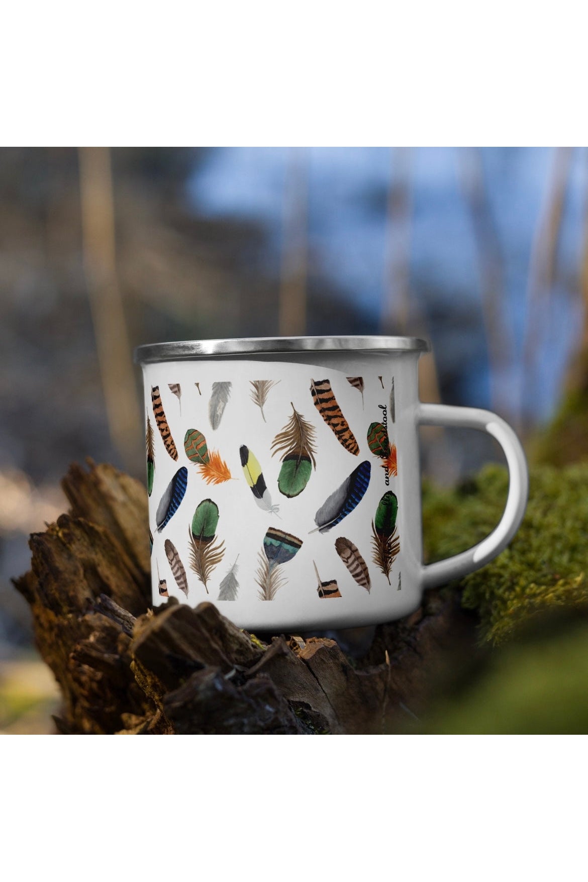 Feather Pattern Enamel Camp Mug