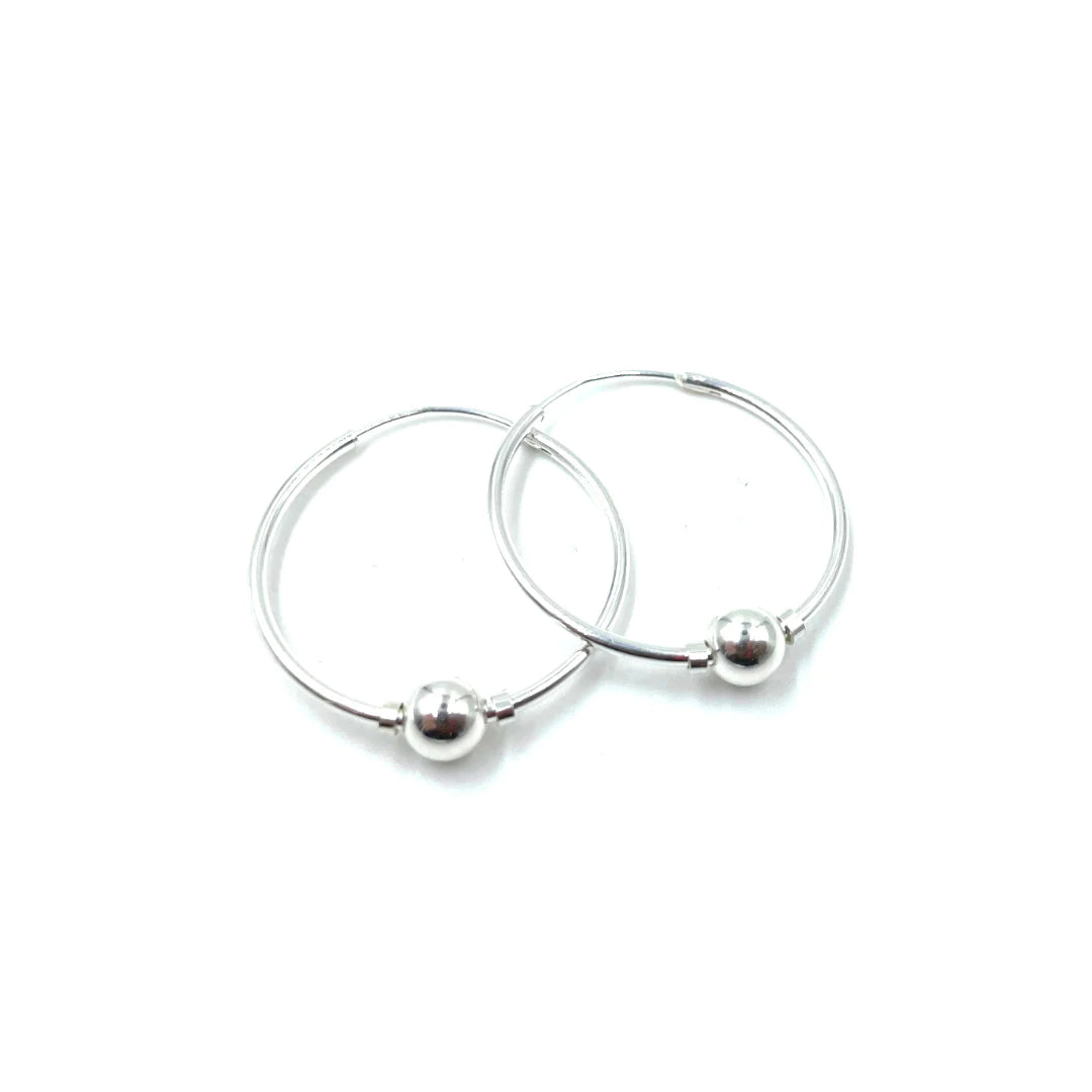 Sterling Silver Small Beaded Hoop Earring