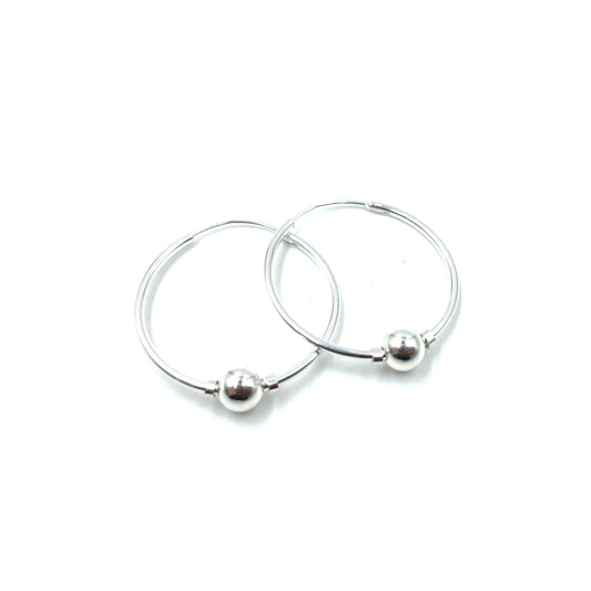 Sterling Silver Small Beaded Hoop Earring