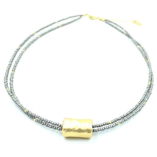 Barrel on Double grey beaded 14k gold filled on sterling silver