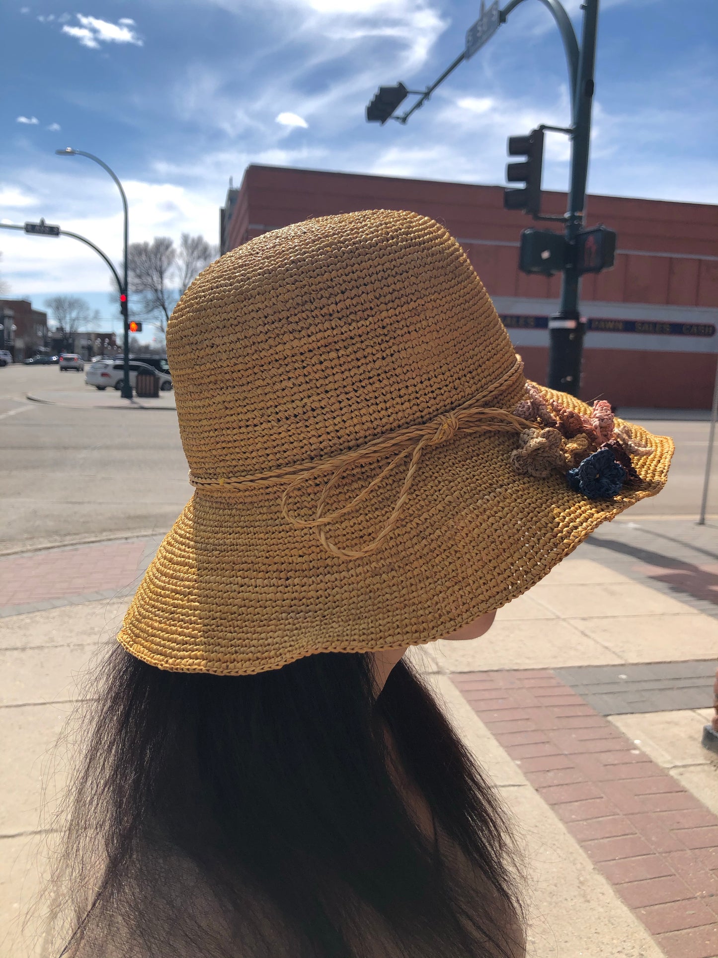 Straw Hat with Woven Straw Flowers