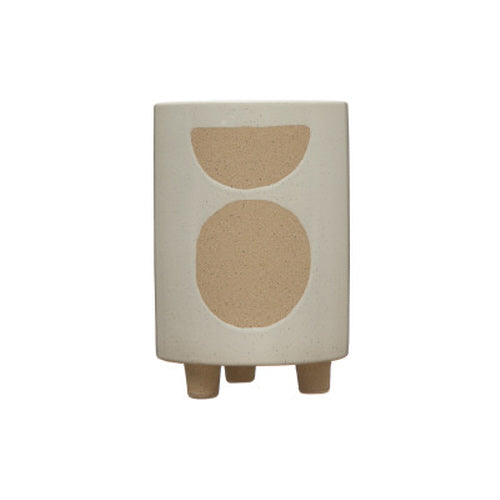 Stoneware Footed Planter w/ 1-1/2 Circle Design