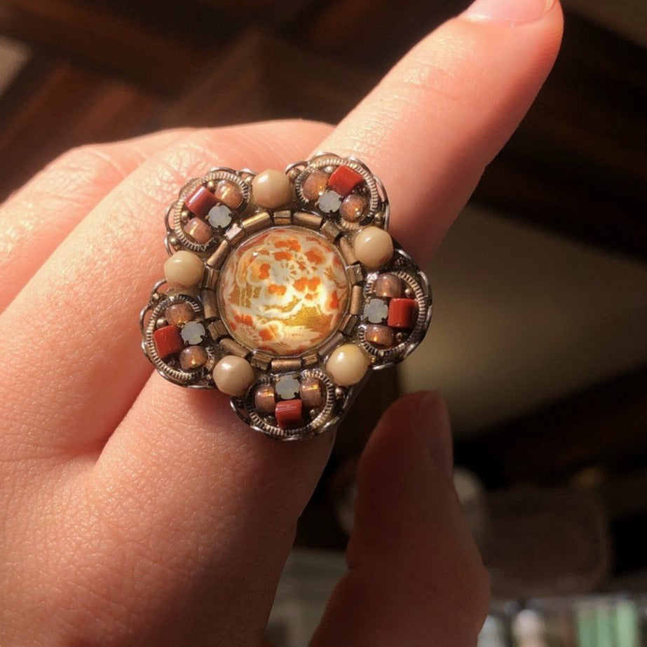 Ayala Bar- Flower Beaded Top Ring GOLD