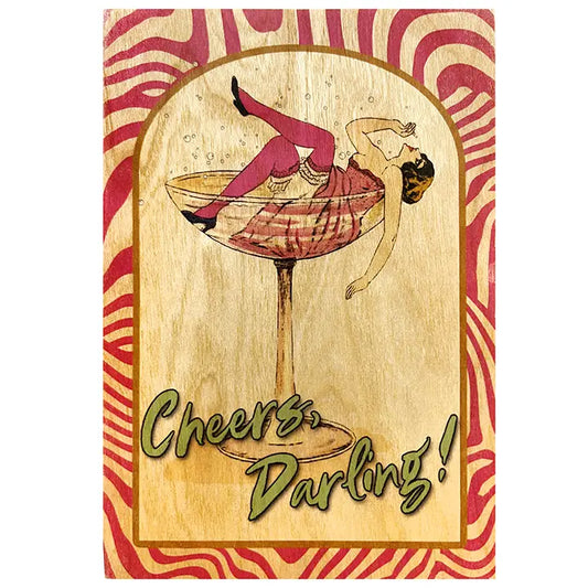 Wood Folding Card - Cheers Darling