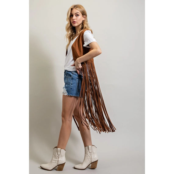 Suede Studded Detail Fringe Hem Vest