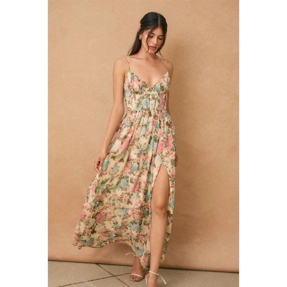 Gilded Ballroom Corset Flowy Maxi Dress