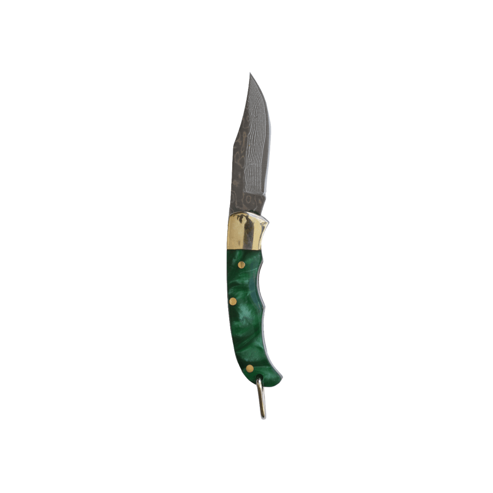 Green Resin Inlay Folding Knife