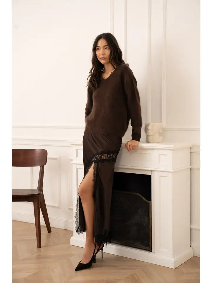 Asymmetrical Satin Lace Skirt
