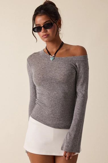 One Shoulder Solid Plain Knit Top