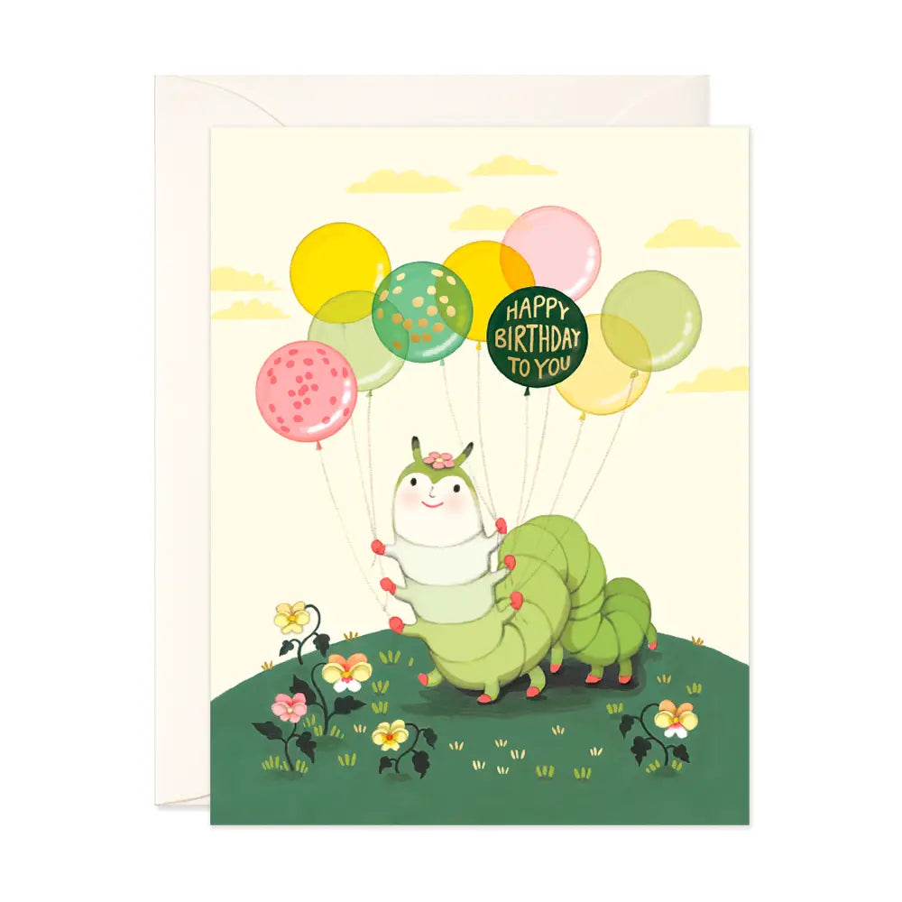 Caterpillar Balloons Birthday Greeting Card