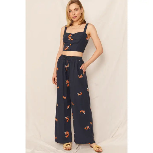 Koi Fish Print Wide Leg Pants