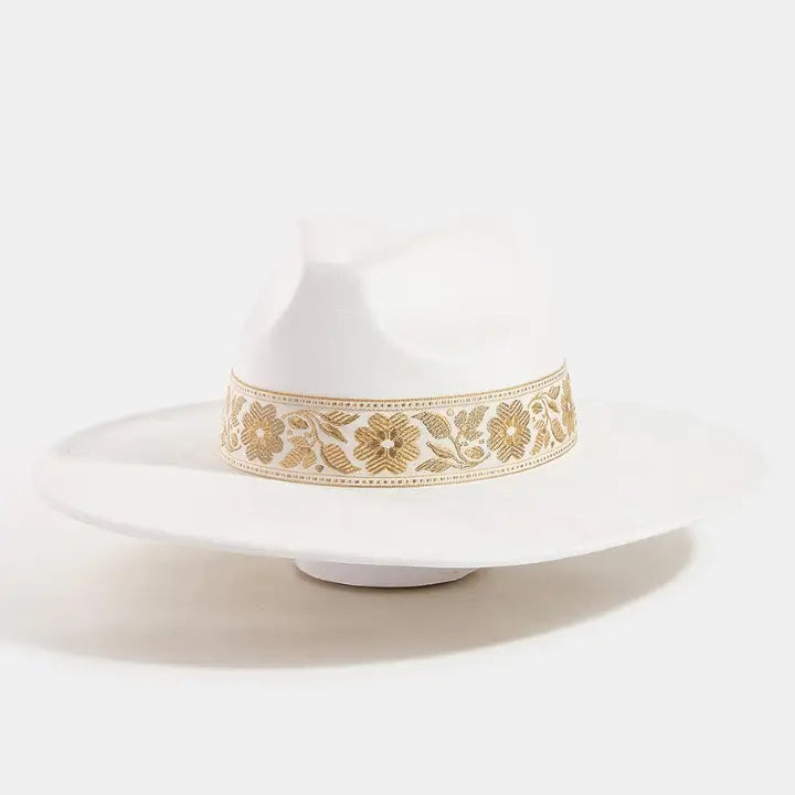 Flower Ribbon Bow Fedora Hat White