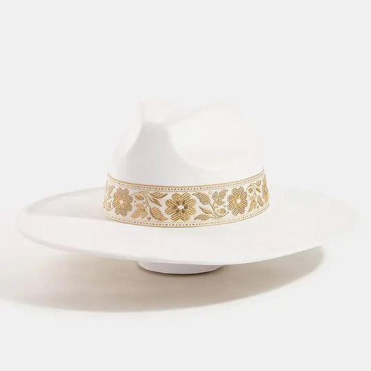 Flower Ribbon Bow Fedora Hat White