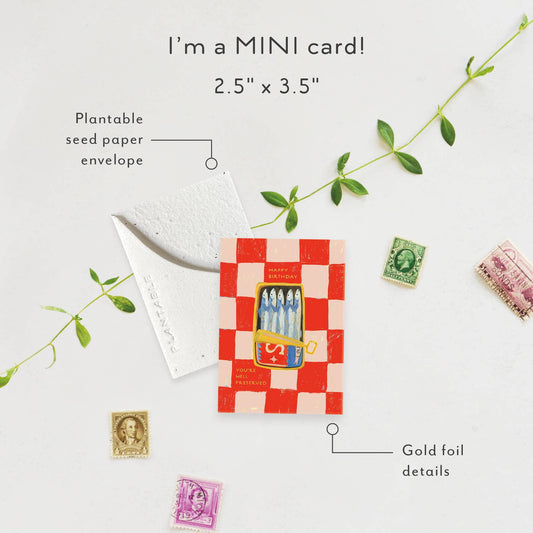 Sardines Sprout - Birthday Mini Greeting Card 2.5" x 3.5"