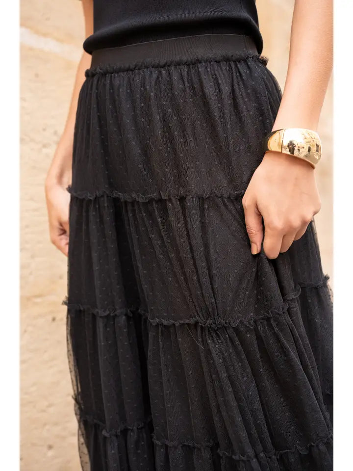 Constance Tiered Maxi Length Plumetis Skirt