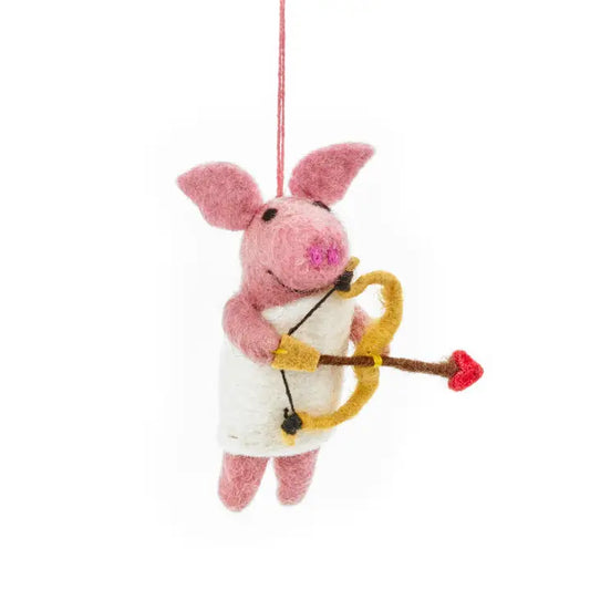 Handmade Felt Cupid Pig Hanging Valentines Decor