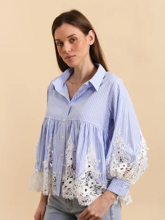 Aimie Striped Shirt & Guipure Lace