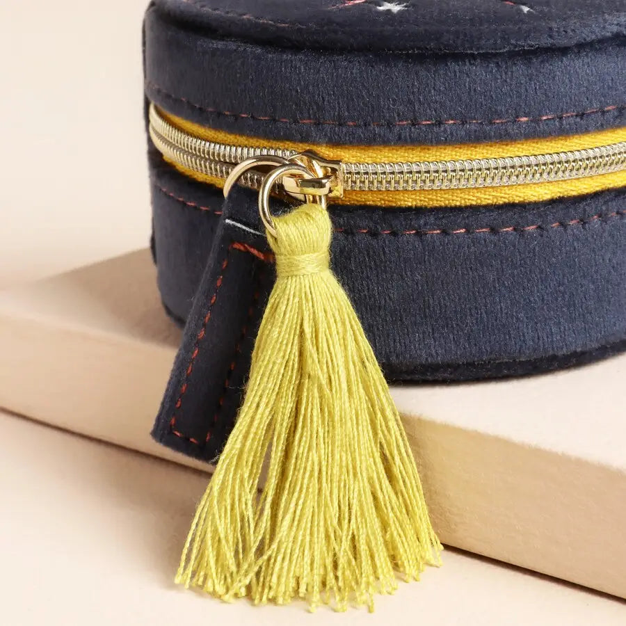 Navy Narwhal Spirit Animal Velvet Round Travel Jewelery Case