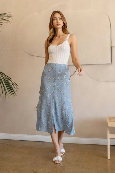 Floral Button Down Midi Skirt