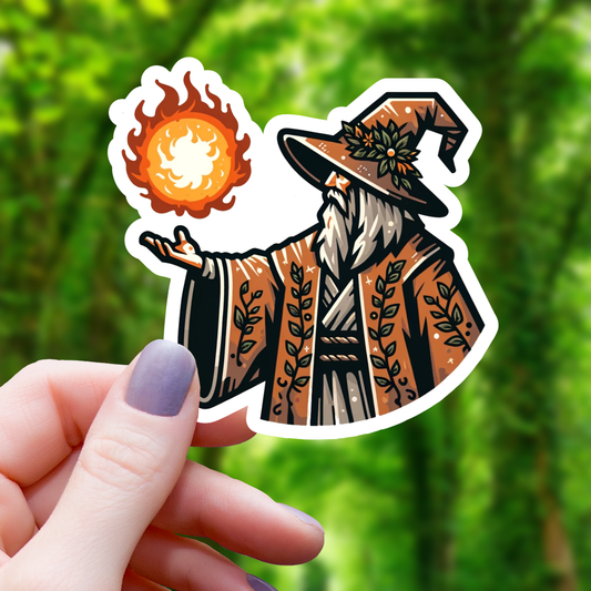 Cottagecore Wizard Holding Fireball Sticker