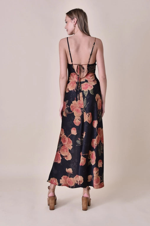 Floral Print Cowl Neck Maxi Dress with Side Slit