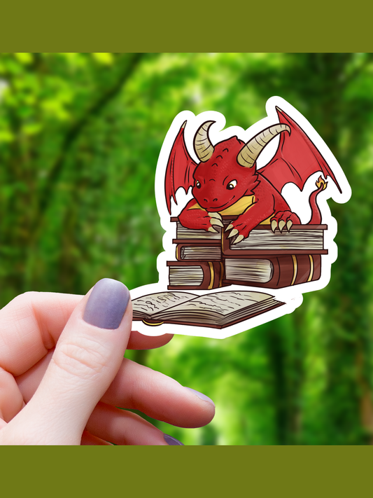 Book Reading Red Dragon Sticker