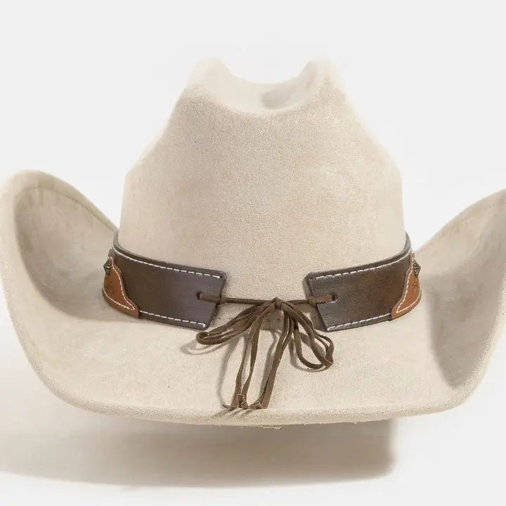Western Long Horn Leather Strap Cowboy Hat Brown