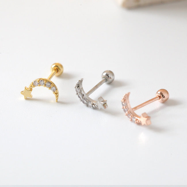 Tiny Moon & Star Screw Back Earring