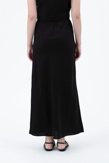 Solid High Waist Front Tie Linen Midi Skirt