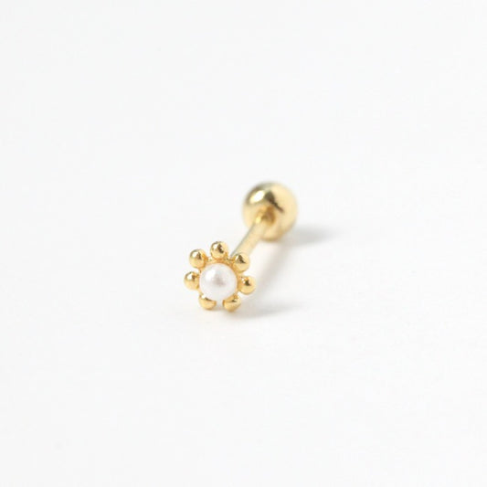 Tiny Pearl Flower Screw Back Earring