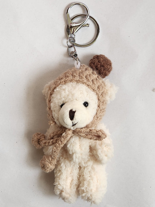 Fluffy Bear With Hat Keychain