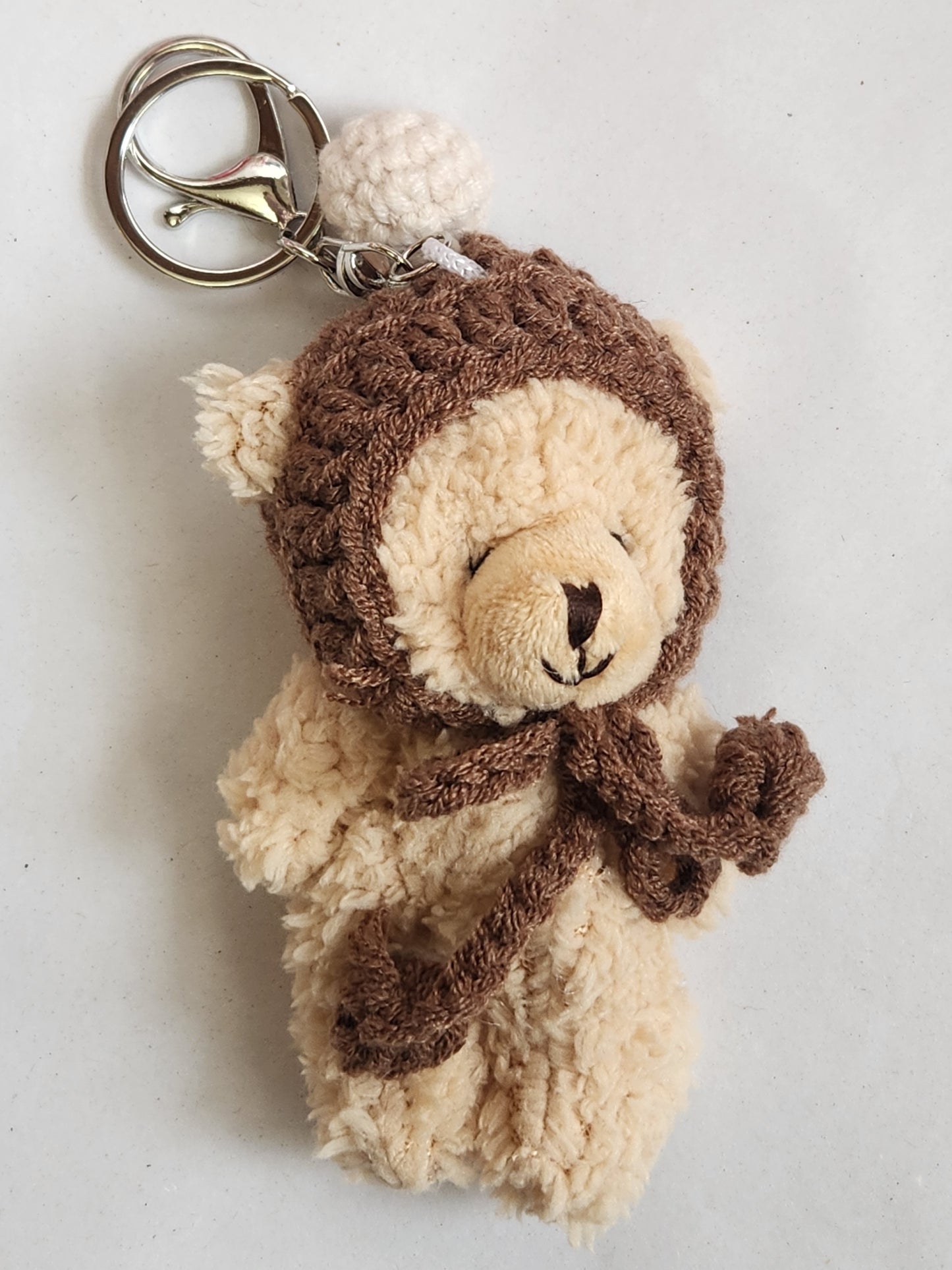 Fluffy Bear With Hat Keychain