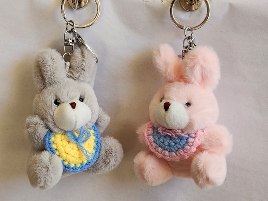 Bunny With Crocheted Bib Keychain