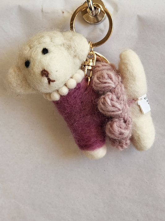 Felted Poodle In A Dress Keychain