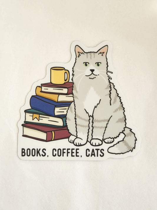 Books, Coffee, Cats Sticker
