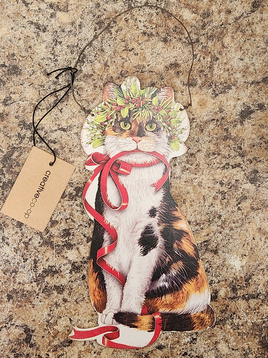 Metal Christmas Cat Sign