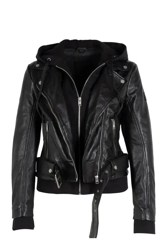 Freda Leather Jacket, Black on Black