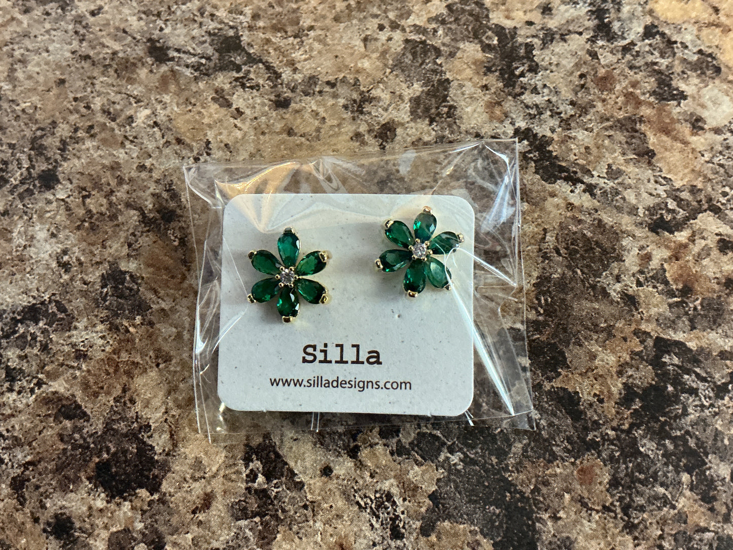 Green Crystal Flower Earrings
