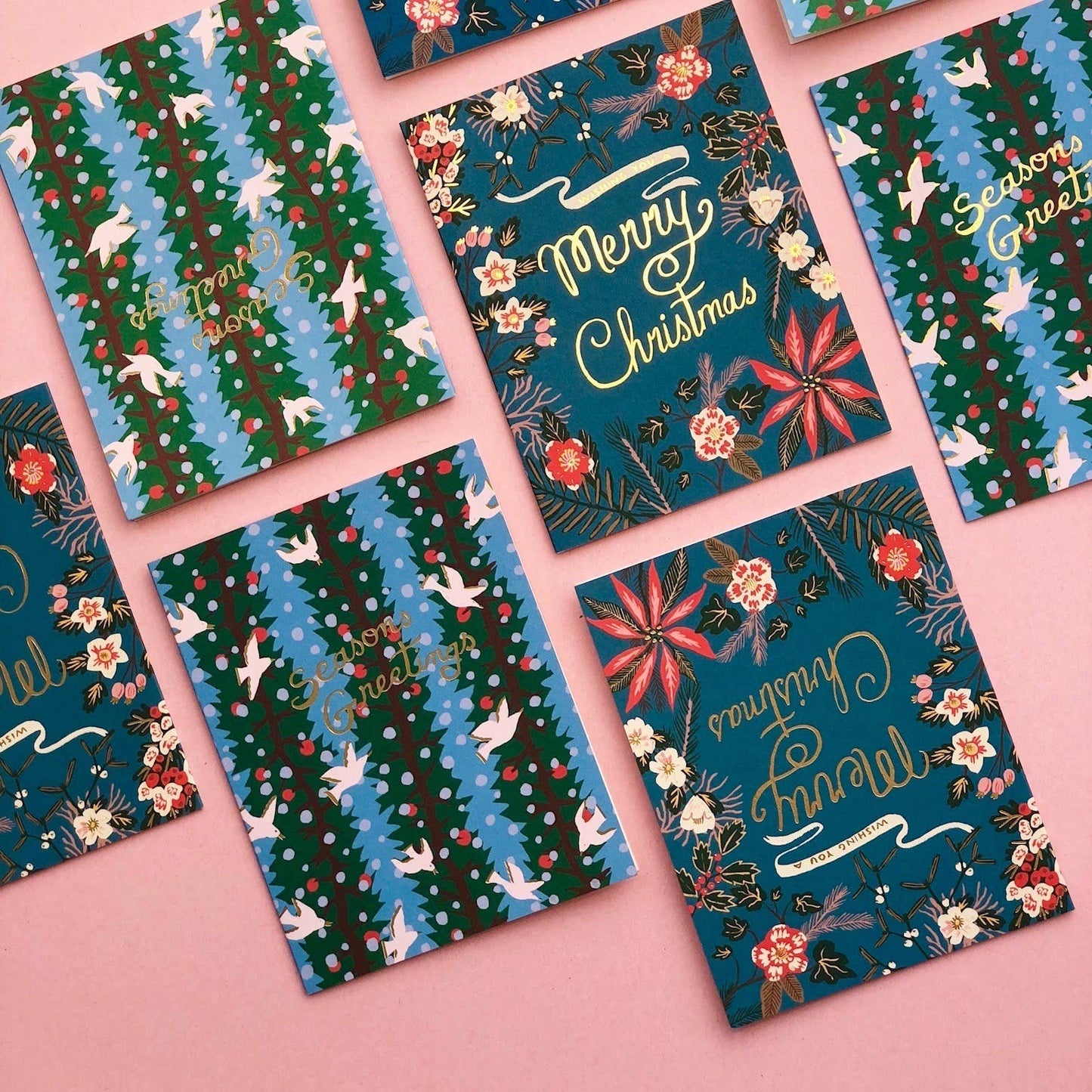 Blue Poinsettia Christmas greeting card: Singles