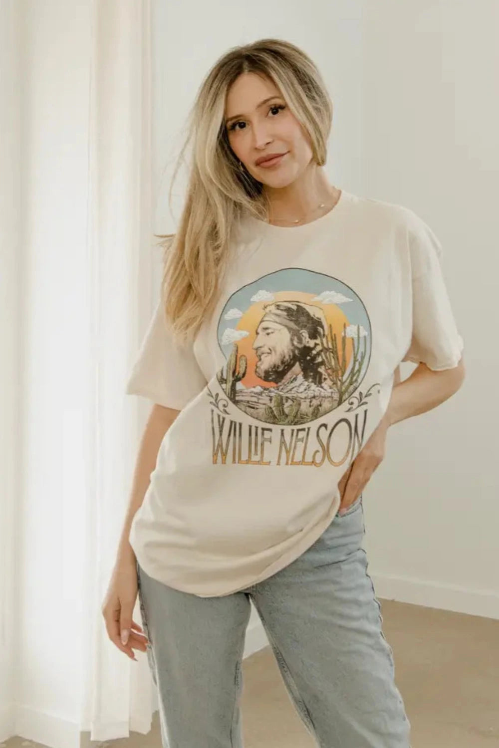 Willie Nelson In The Sky | Off White Thrifted Tee