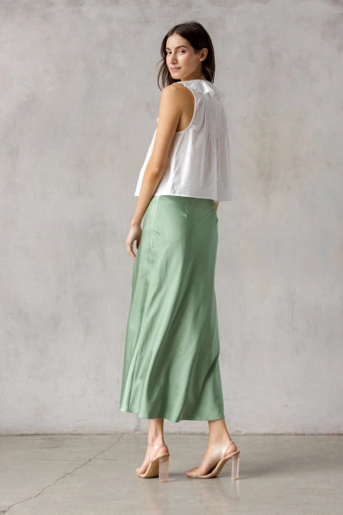 Satin Midi Skirt | Green