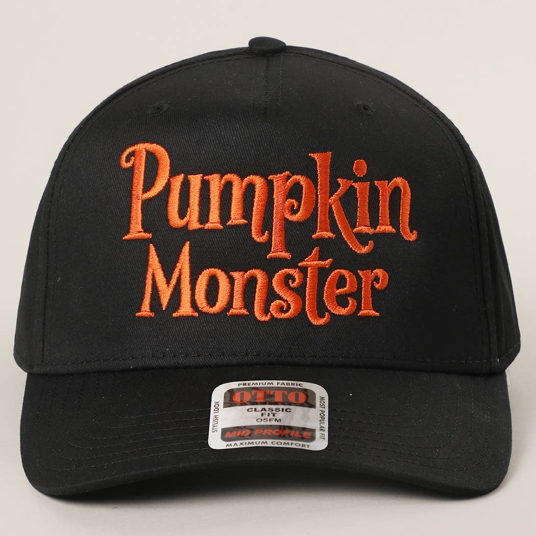 Pumpkin Monster Typography Embroidery Trucker Hat