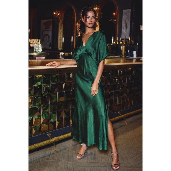 Satin Blouson Maxi Dress