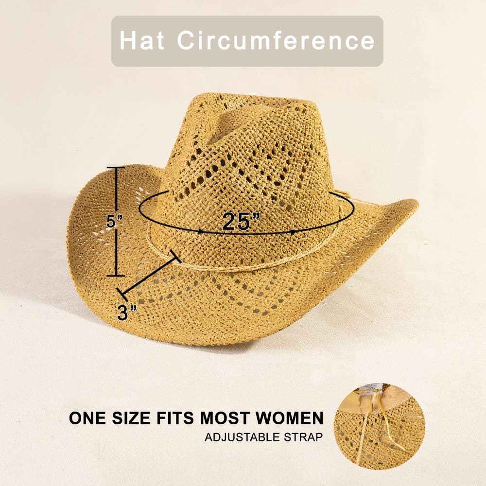 Thin Rope Strap Straw Cowboy Hat