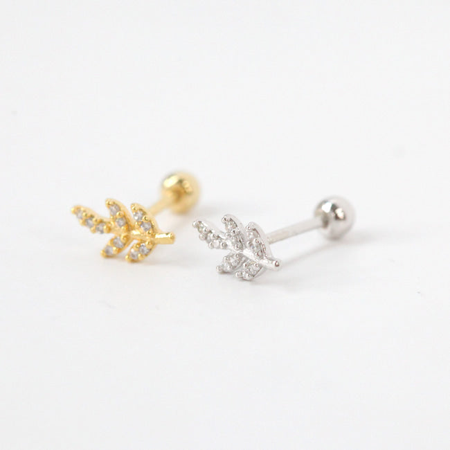 Tiny Crystal Leaf Screw Back Earring