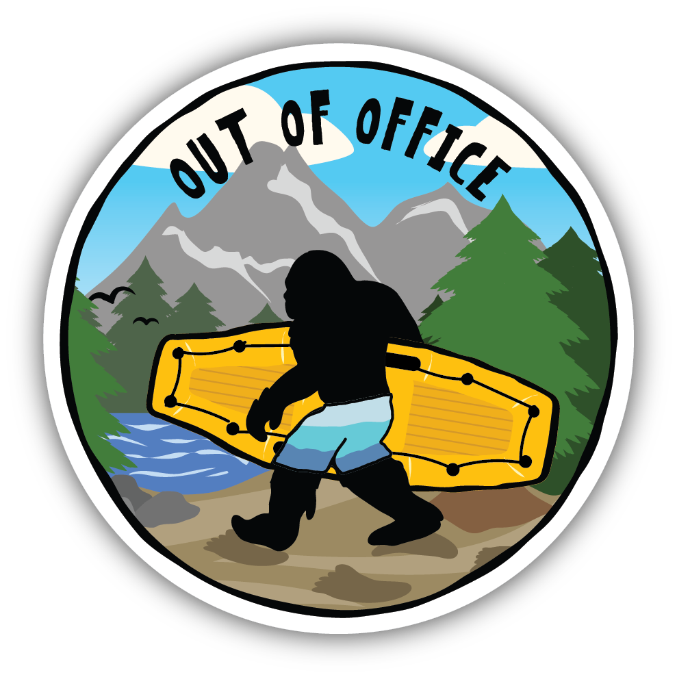 Out Of Office Rafting Sasquatch Sticker