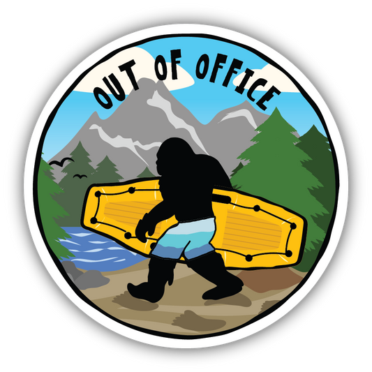 Out Of Office Rafting Sasquatch Sticker