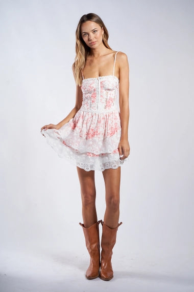 Floral Hook & Eyes Lace Mini Dress